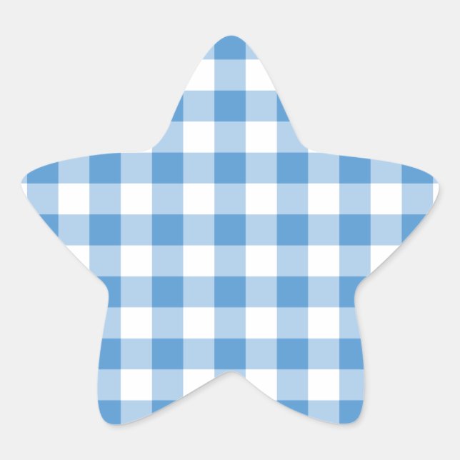 Light Blue and White Gingham Pattern Star Sticker (Front)