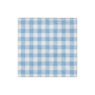 Light Blue and White Gingham Pattern Stone Magnet