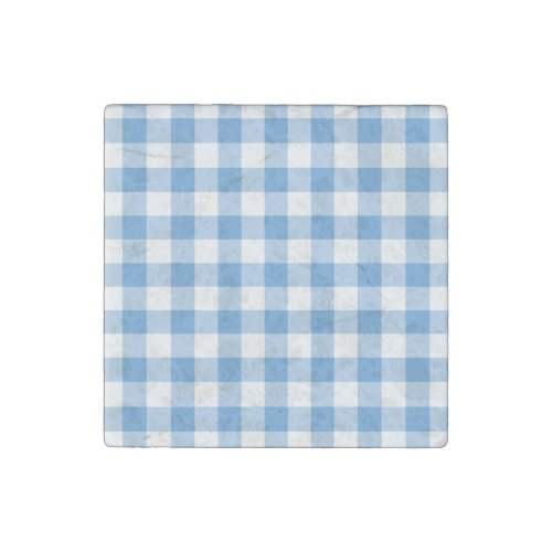 Light Blue and White Gingham Pattern Stone Magnet