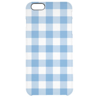 Light Blue and White Gingham Pattern Clear iPhone 6 Plus Case