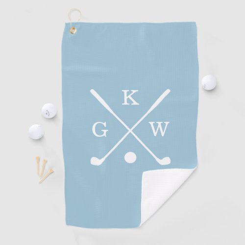 Light Blue and White Golf Clubs Monogram Golf Towel