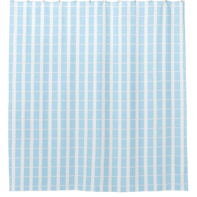 Light Blue and White Grid Shower Curtain (Front)