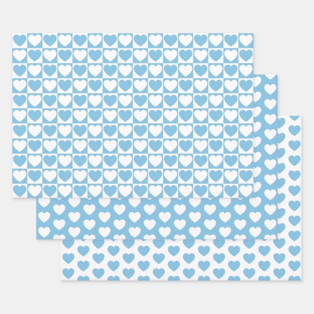 Light Blue and White Hearts Wrapping Paper Sheets (Set)