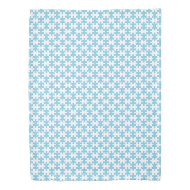 Light Blue and White Jigsaw  Puzzle Piece Pattern Duvet Cover (Front)