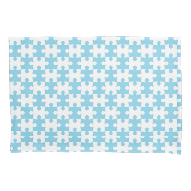 Light Blue and White Jigsaw  Puzzle Piece Pattern Pillow Case (Front)