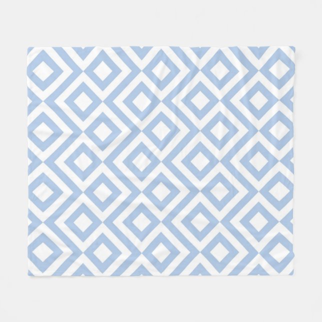 Light Blue and White Meander Fleece Blanket (Front (Horizontal))