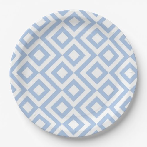 Light Blue and White Meander Paper Plates