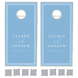 Light Blue and White Minimalist Personalized Cornhole Set