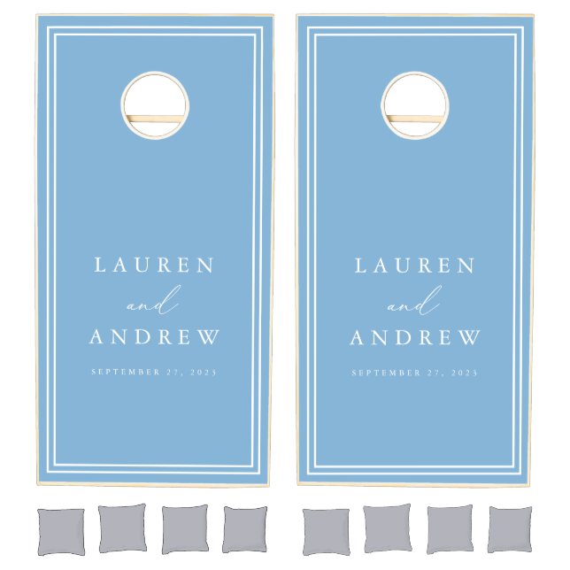 Light Blue and White Minimalist Personalized Cornhole Set (Set)