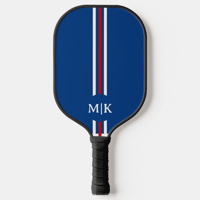 light Blue and White | Modern Monogram Pickleball  Paddle (Front)