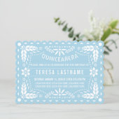 Light blue and white papel picado Quinceañera Invitation (Standing Front)