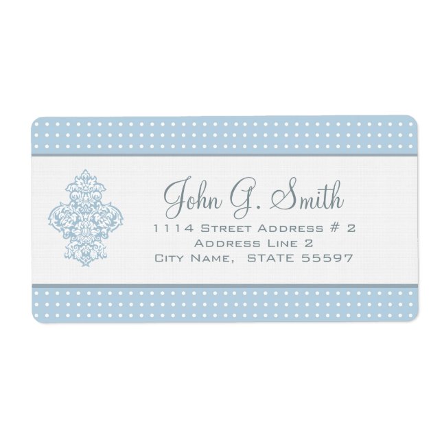 Light Blue And White Polka-Dot Pattern Template Label (Front)