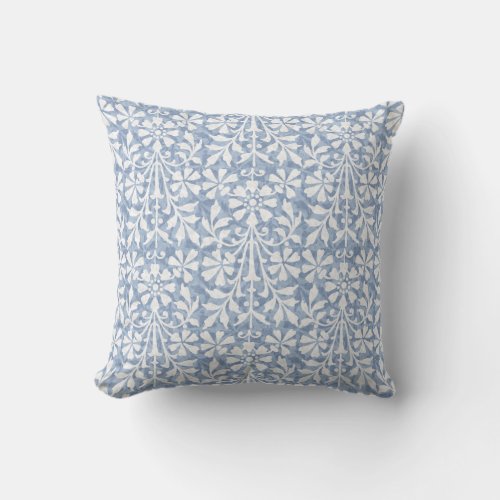Light Blue and White Scandinavian Folk Art Floral Throw Pillow