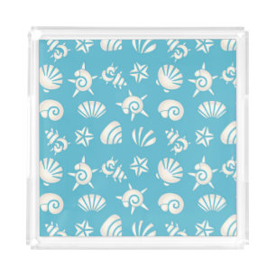 Light Blue and White Seashell Pattern Acrylic Tray