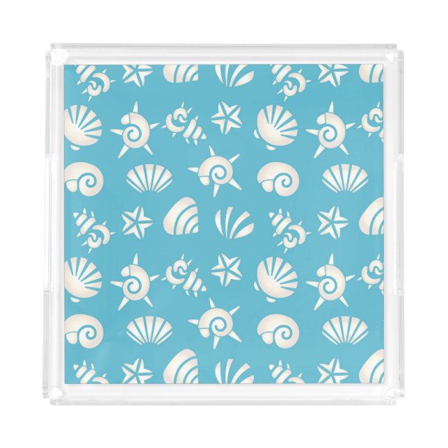 Light Blue and White Seashell Pattern Acrylic Tray (Front)