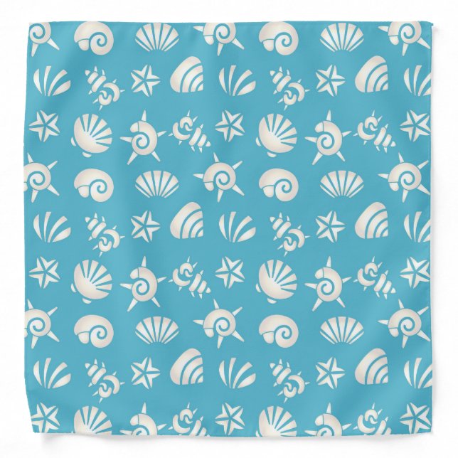 Light Blue and White Seashell Pattern Bandana (Front)