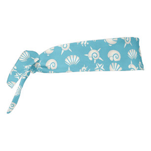 Light Blue and White Seashell Pattern Tie Headband
