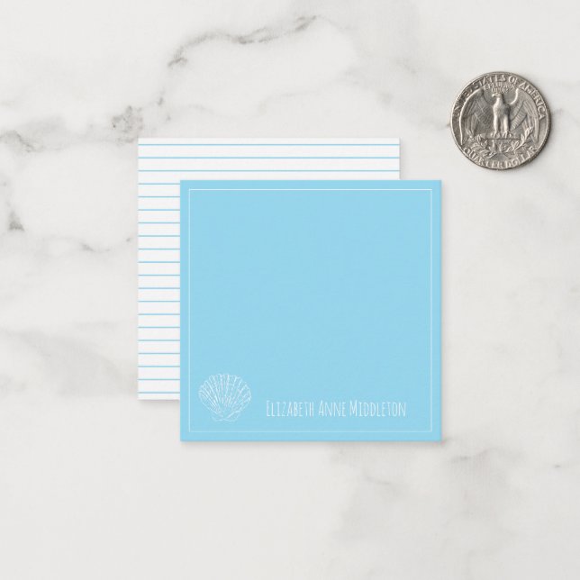 Light Blue and White Seashell Personalized Note Card (Front/Back In Situ)