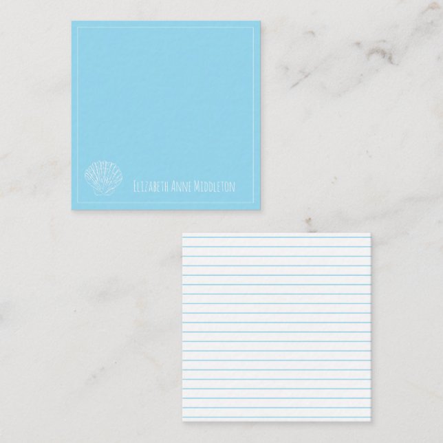 Light Blue and White Seashell Personalized Note Card (Front/Back)