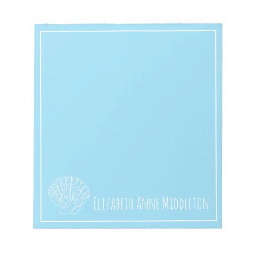 Light Blue and White Seashell Personalized Notepad