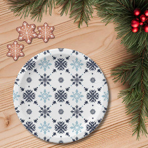 Light Blue and White Snowflake Paper Plates