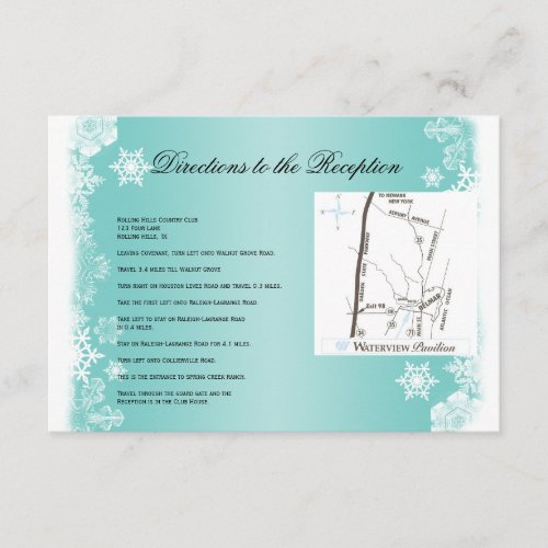 Light Blue and White Snowflake Wedding Directions Custom Announcement