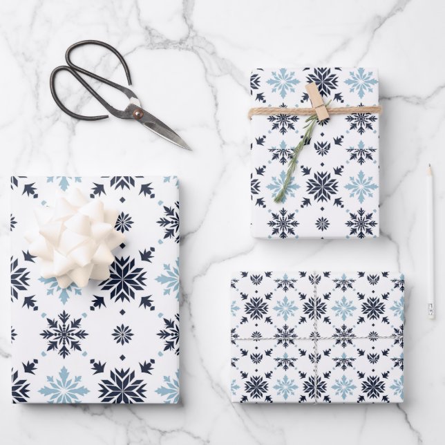 Light Blue and White Snowflake  Wrapping Paper Sheets (Front)