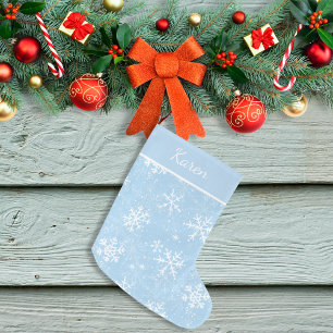 Light blue and white snowflakes name Christmas Large Christmas Stocking