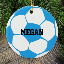 Light Blue And White Soccer Ball*Custom Ceramic Ornament