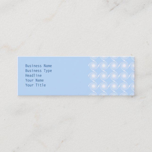 Light blue and white spiral pattern design. mini business card (Front)