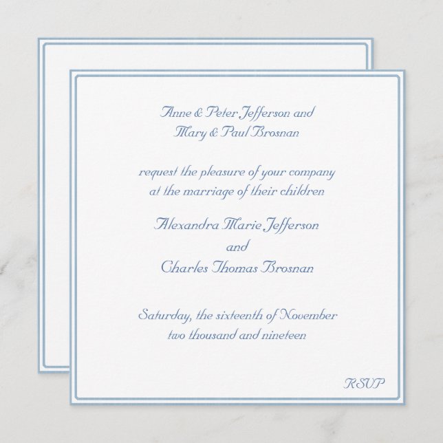 Light Blue and White Square Wedding Invitation (Front/Back)
