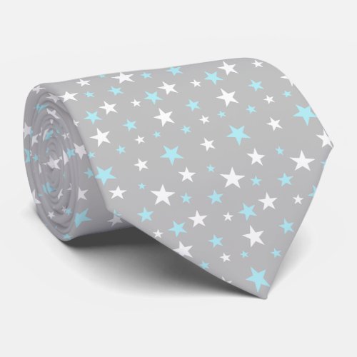 Light Blue and White Stars on Light Silver Gray Neck Tie