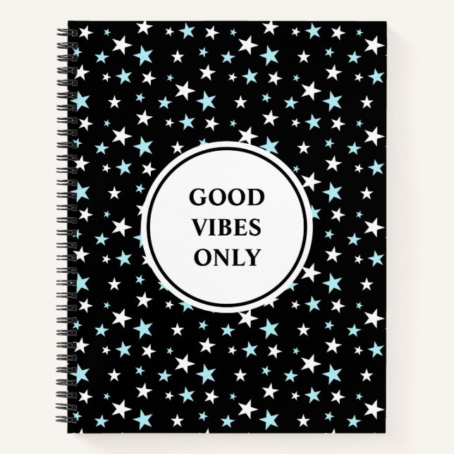 Light Blue and White Stars on Navy Blue Notebook (Front)