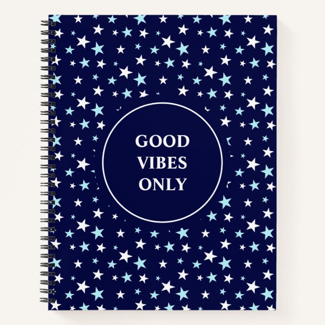 Light Blue and White Stars on Navy Blue Notebook (Front)