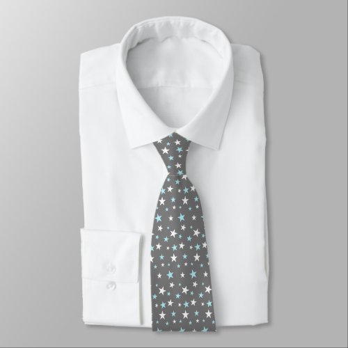 Light Blue and White Stars on Silver Gray Neck Tie