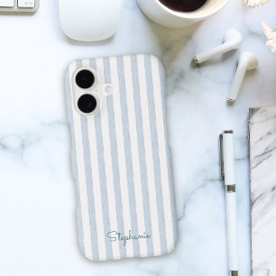 Light Blue And White Stripe Pattern Custom Name iPhone 17 Case