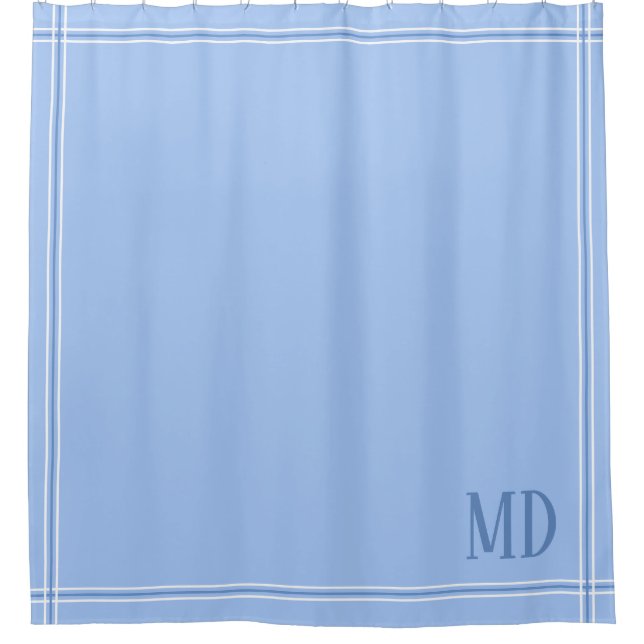 Light Blue and White Striped Custom Initials Shower Curtain (Front)