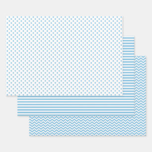 Light Blue and White Stripes Chevron Polka Dots Wrapping Paper Sheets