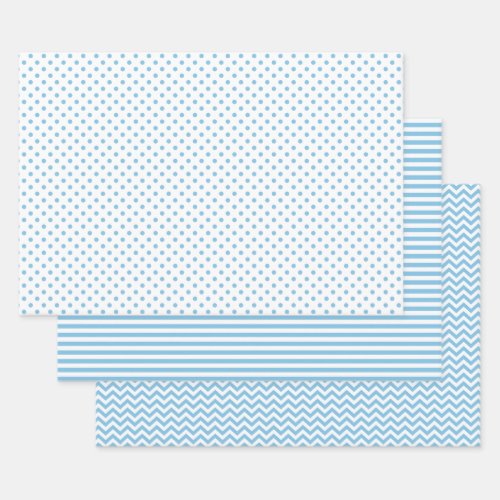 Light Blue and White Stripes Chevron Polka Dots Wrapping Paper Sheets
