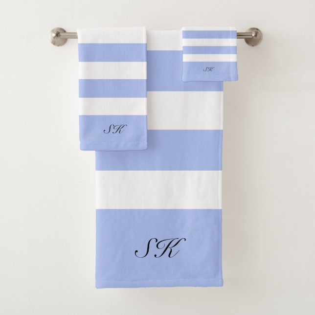 Light-blue and white stripes pattern bath towel set (Insitu)