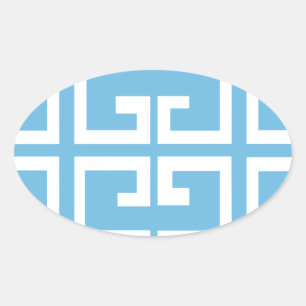 Light Blue and White Tile Oval Sticker