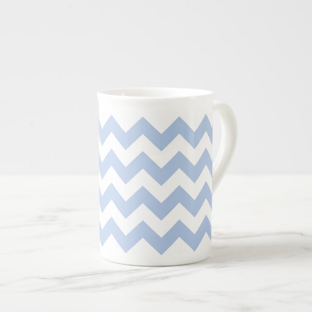 Light Blue and White Zigzag Bone China Mug (Front Right)