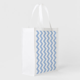 Light Blue and White Zigzag Reusable Grocery Bag