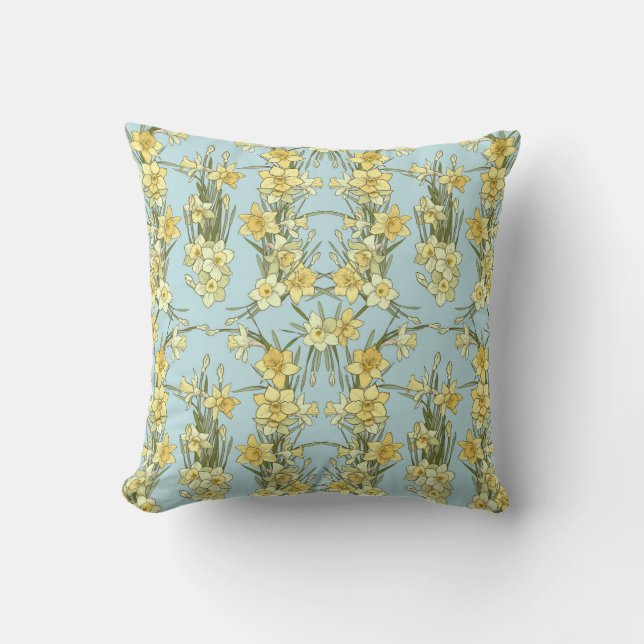 Light blue and yellow floral pattern throw pillow (Front)