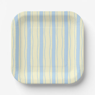 Light Blue and Yellow Wavy Coastal Stripes Paper Plates