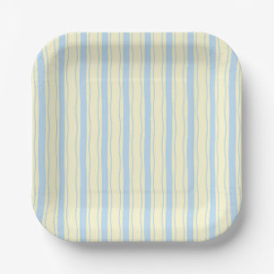 Light Blue and Yellow Wavy Stripes Paper Plates