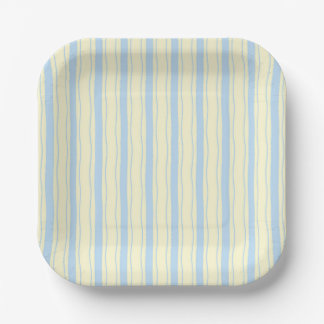 Light Blue and Yellow Wavy Stripes Paper Plates