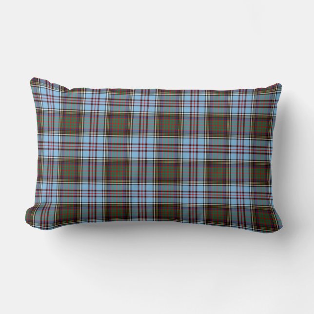Light Blue Anderson Clan Scottish Plaid Lumbar Pillow (Front)