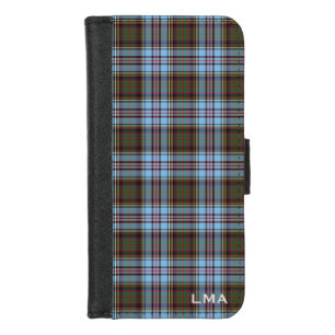 Light Blue Anderson Clan Scottish Plaid Monogram iPhone 8/7 Wallet Case