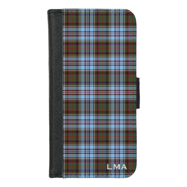 Light Blue Anderson Clan Scottish Plaid Monogram iPhone Wallet Case (Front)